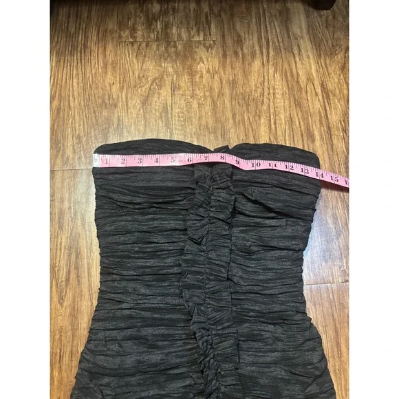 y2k Black Strapless Ruched Ruffle Bodycon Mini Dress Size 3 small bodycon party - Picture 2 of 6